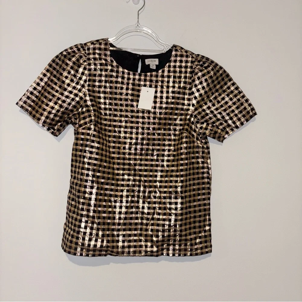 J.Crew Lurex Gold‎ puff sleeve top gold black size XS